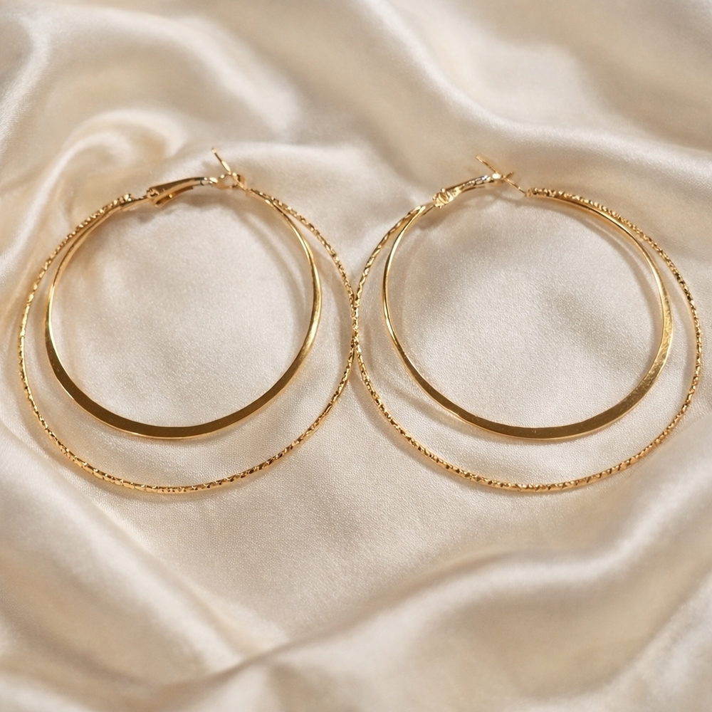 Gold Double Hoop Earrings – Elegant Layered Statement Women’s Fashion Jewelry